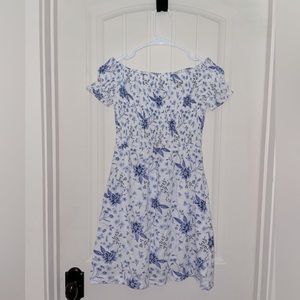 Old Navy size 10-12 off the shoulder white dress with blue florals